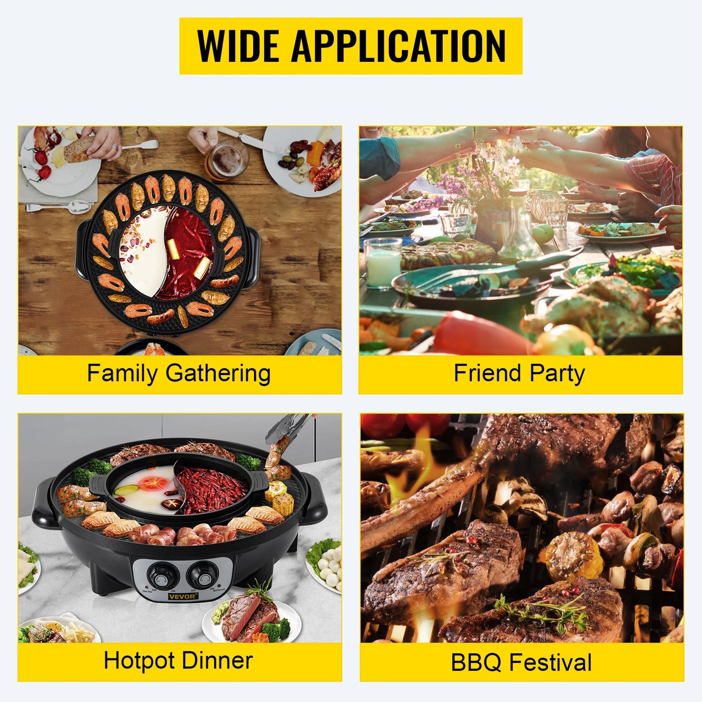 VEVOR 2 in 1 Electric Hot Pot BBQ Grill 2200W Multifunction