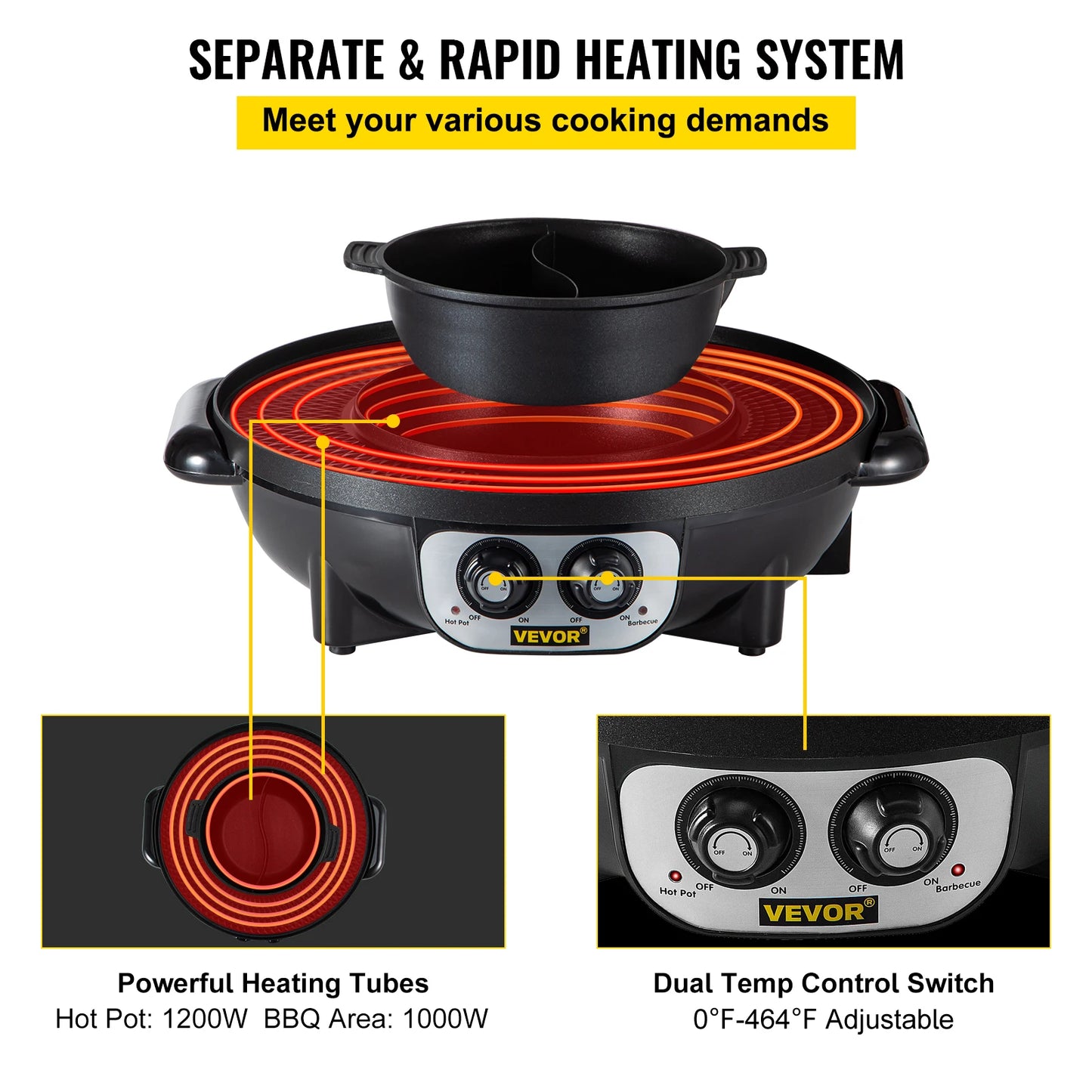 VEVOR 2 in 1 Electric Hot Pot BBQ Grill 2200W Multifunction