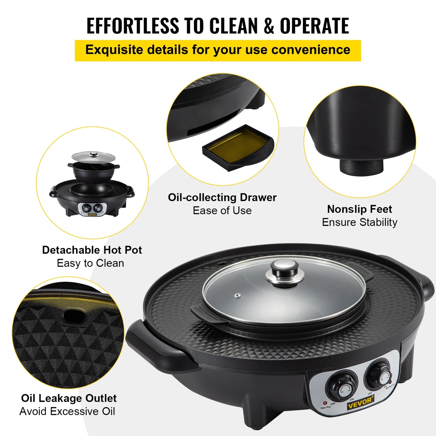 VEVOR 2 in 1 Electric Hot Pot BBQ Grill 2200W Multifunction