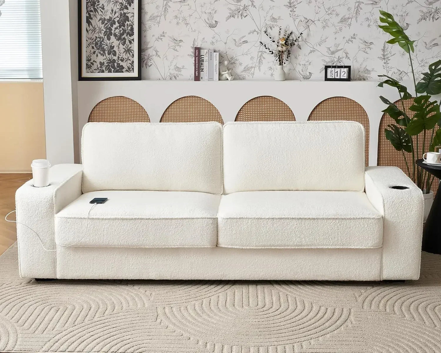 Modern Sofa, 89in Comfy Couch with Cup Holders
