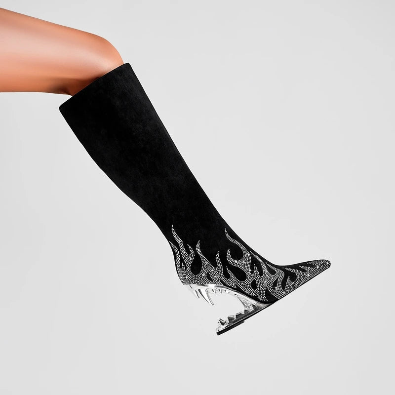 Kaky's New Pointed Rhinestone Wolf Teeth High Heel Women's Boots Large