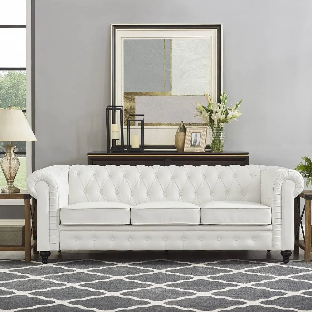 Chesterfield Sofa Set, Modern Double Leather Sofa Collection