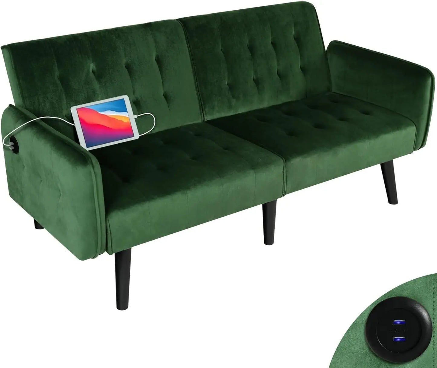65“ Convertible Futon Sofa Bed w/ 2 USB