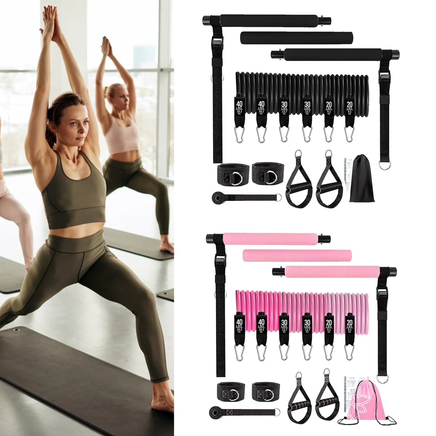 11pcs Portable Pilates Bar Exercise Kit Home