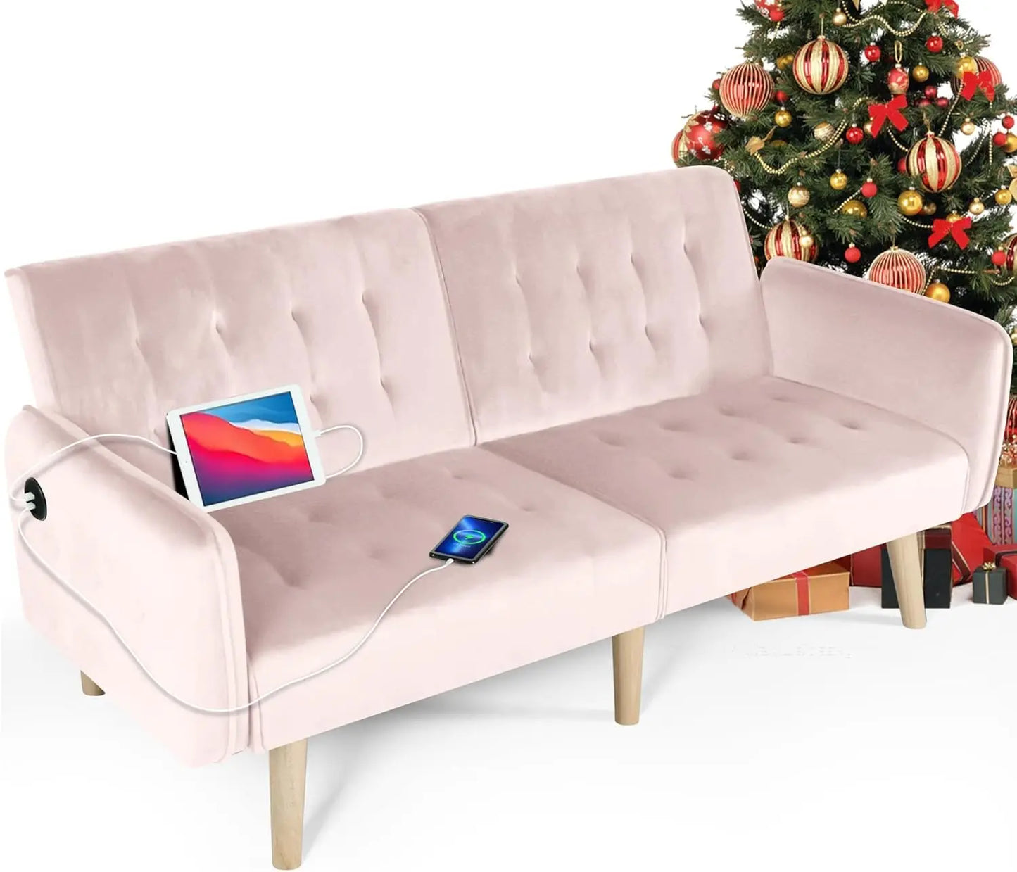 65“ Convertible Futon Sofa Bed w/ 2 USB