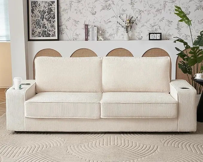 Modern Sofa, 89in Comfy Couch with Cup Holders