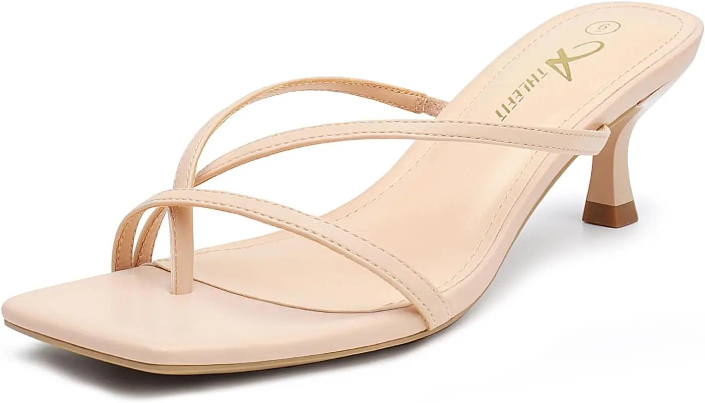 Women's Strappy Kitten Heels Flip Flops Square Open Toe Sandals