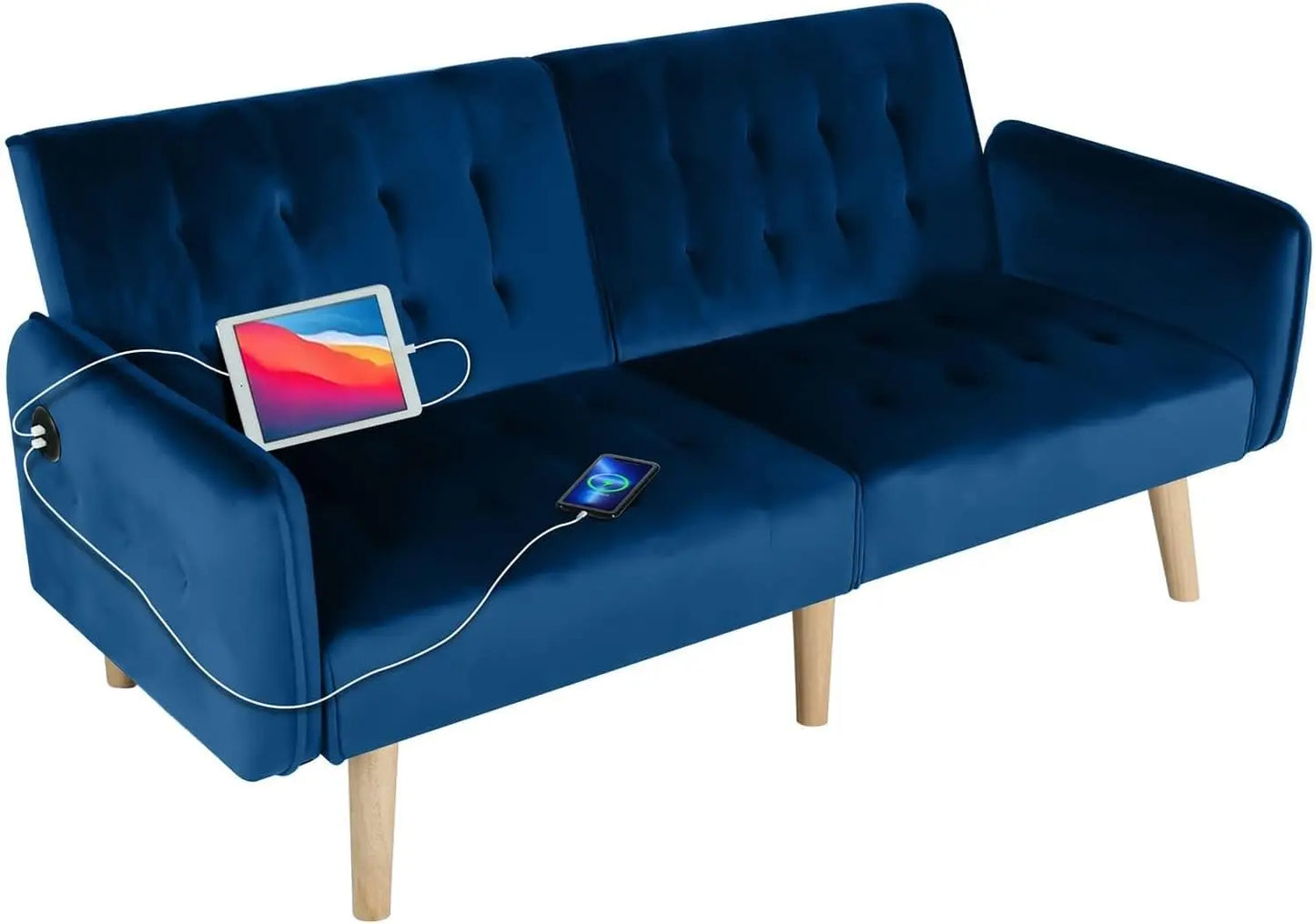 65“ Convertible Futon Sofa Bed w/ 2 USB