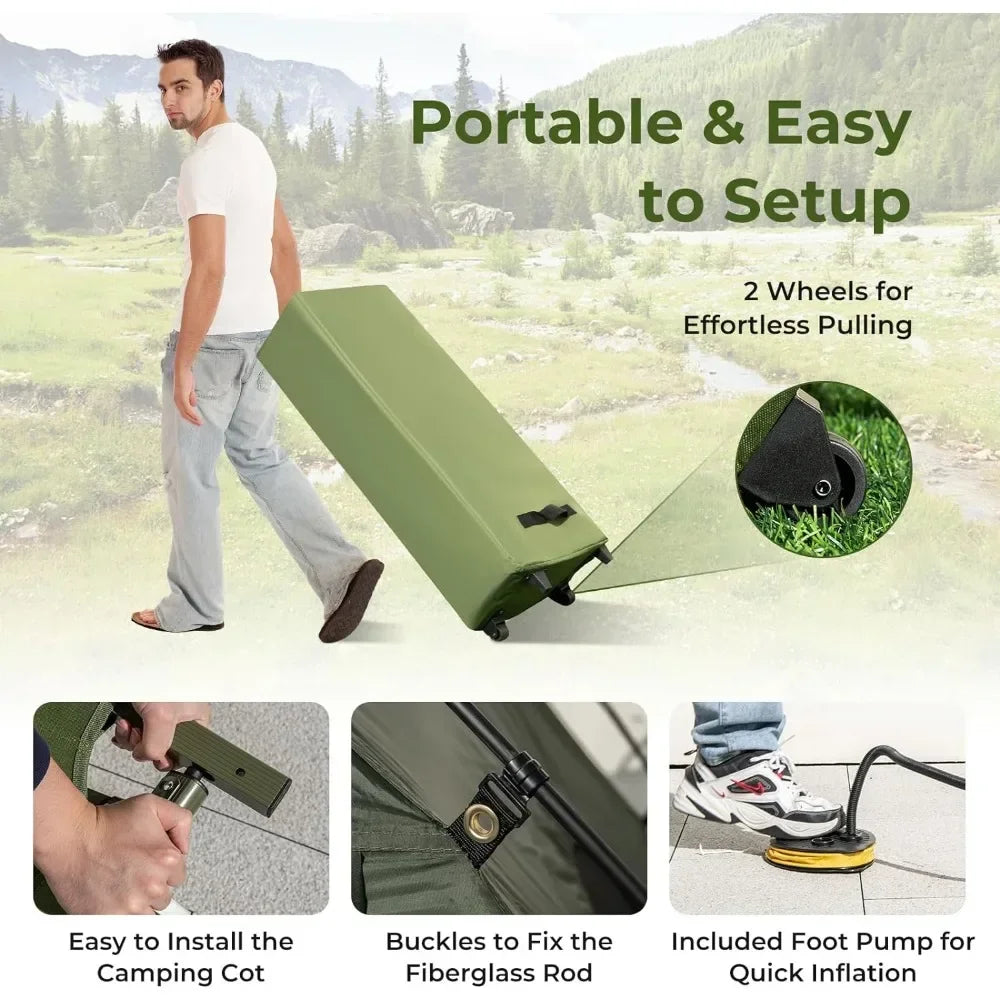Tent Cot 5-in-1 Folding Camping Cot with Mattress Pillows
