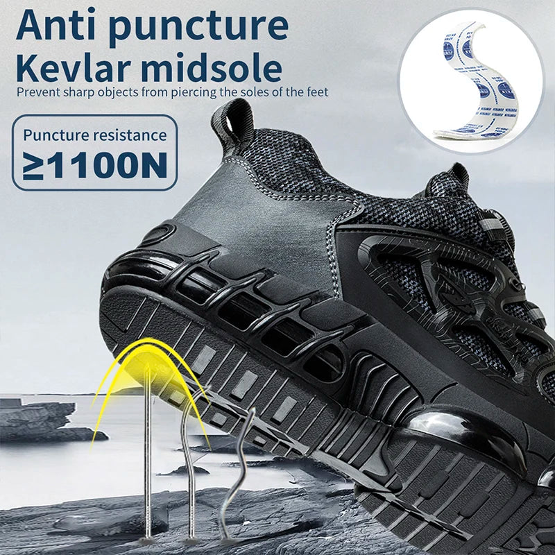 Slack Stab Proof Work Shoes With Elastic Buttons And Lace Up