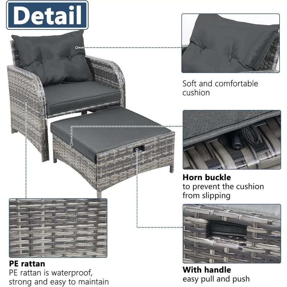 5 Pieces Wicker Outdoor Patio Chairs Set with Ottoman,