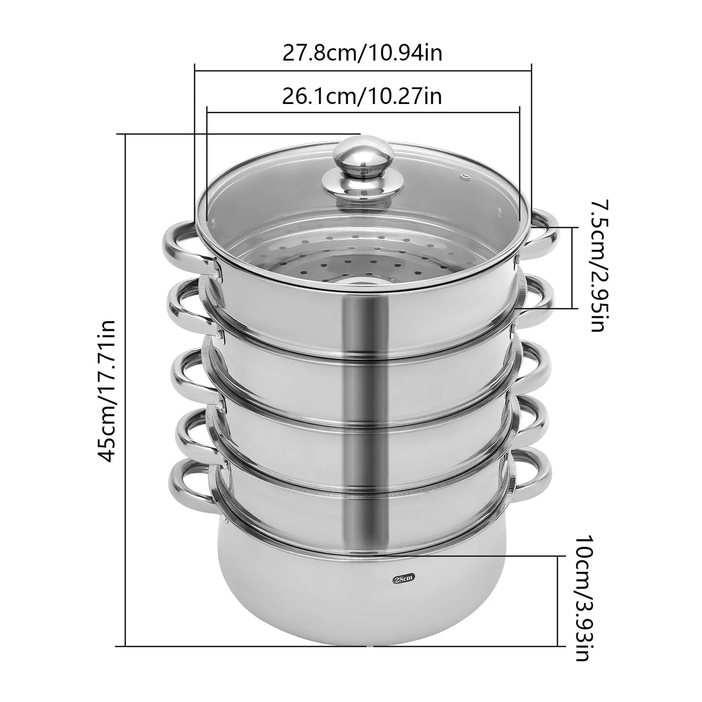 5 layer Silver 304 Stainless Steel Steam Cooker