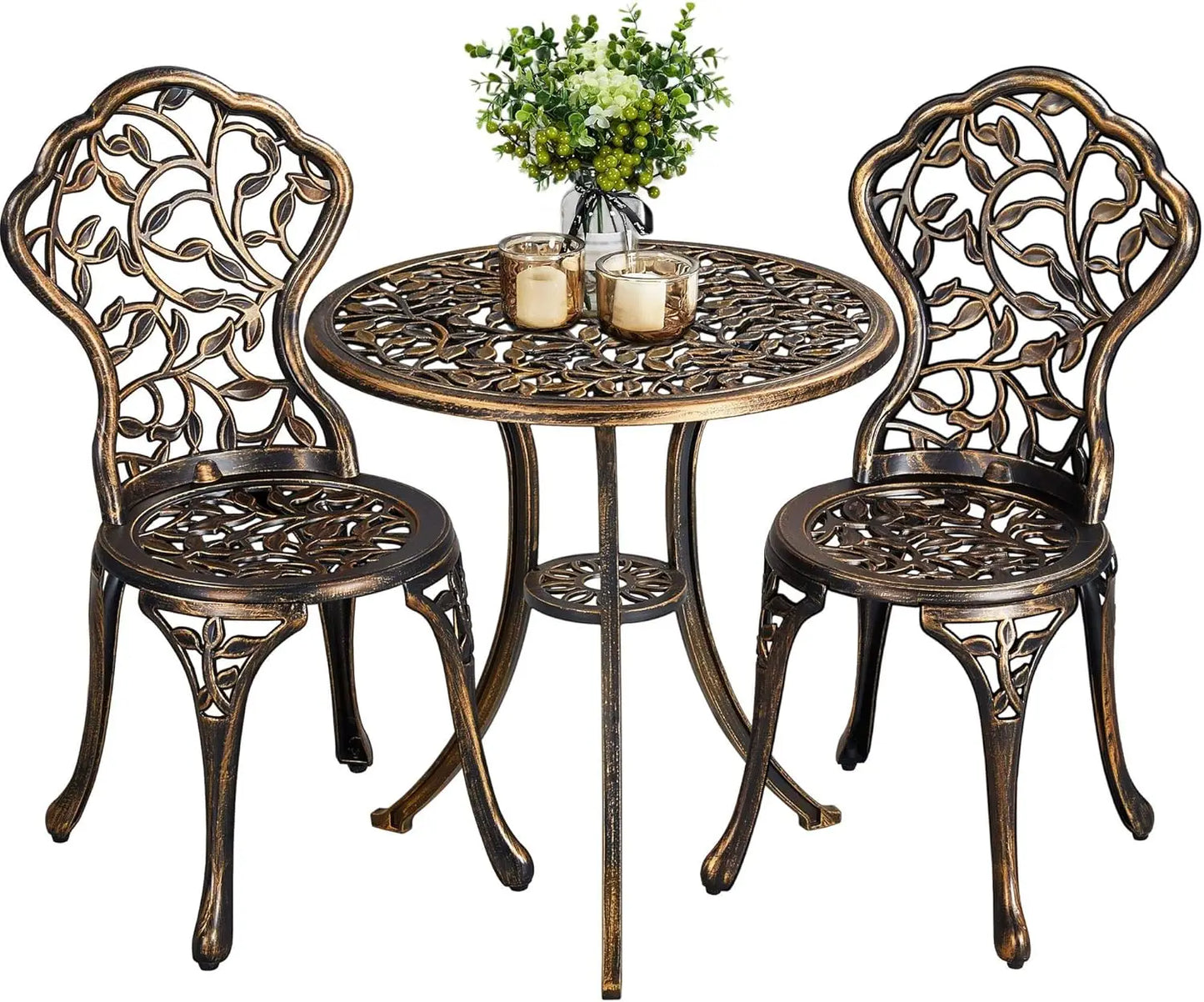 3-Piece Outdoor Bistro Set w/Leaf Design,