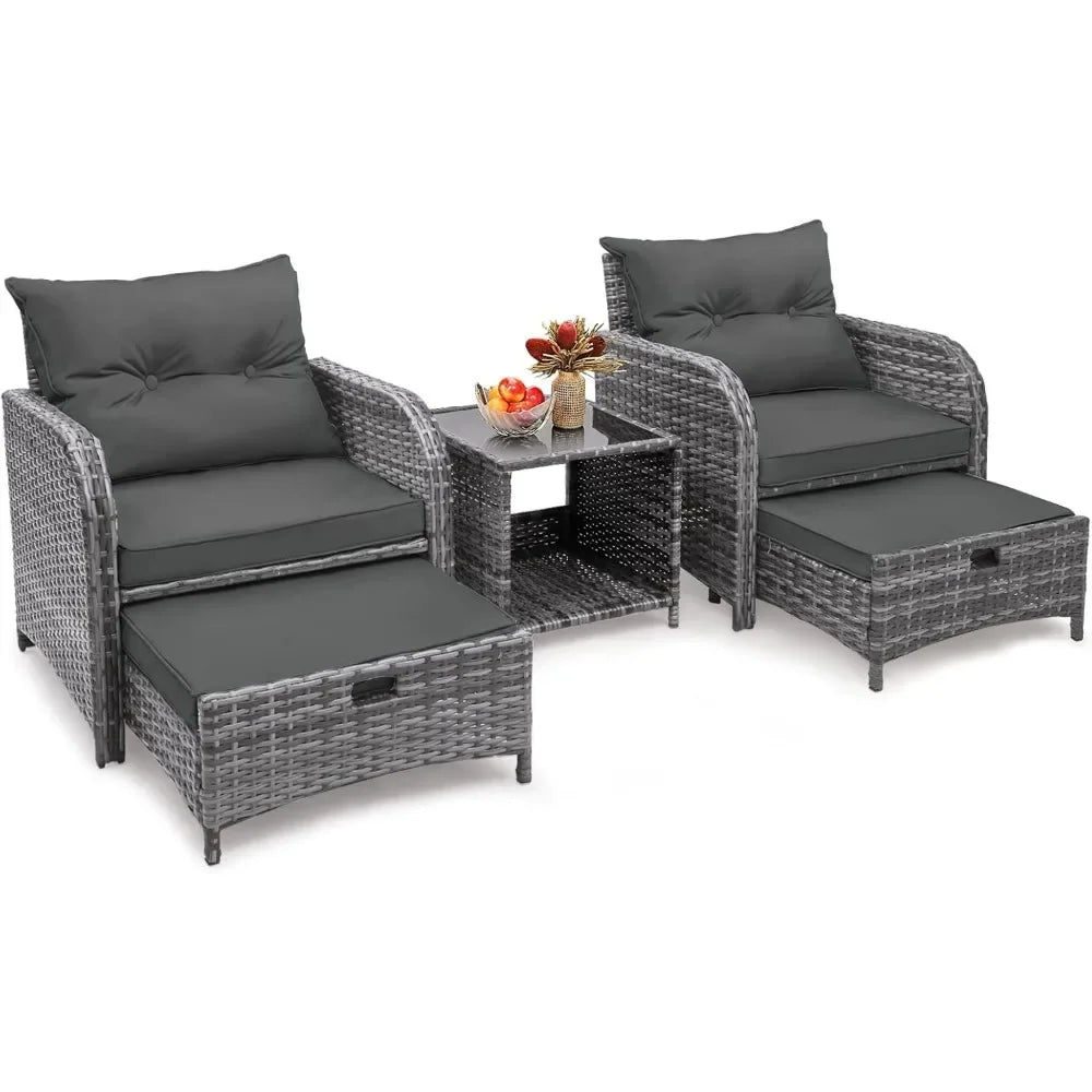 5 Pieces Wicker Outdoor Patio Chairs Set with Ottoman,
