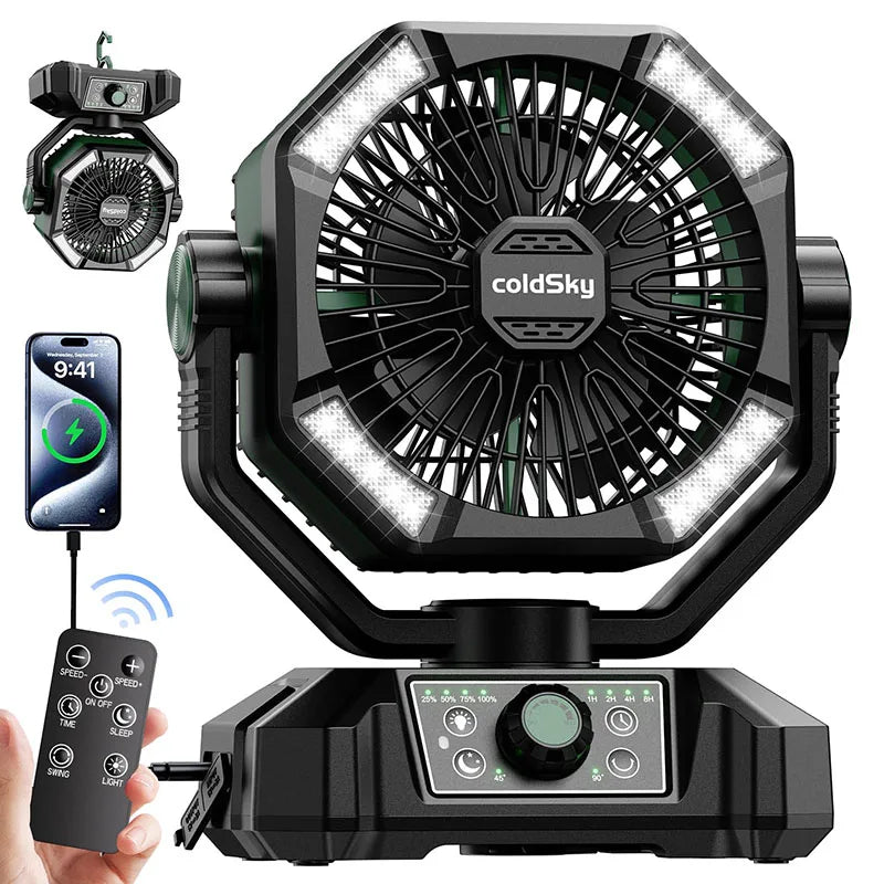 coldSky 20000mAh Battery Camping Fan with LED Lights
