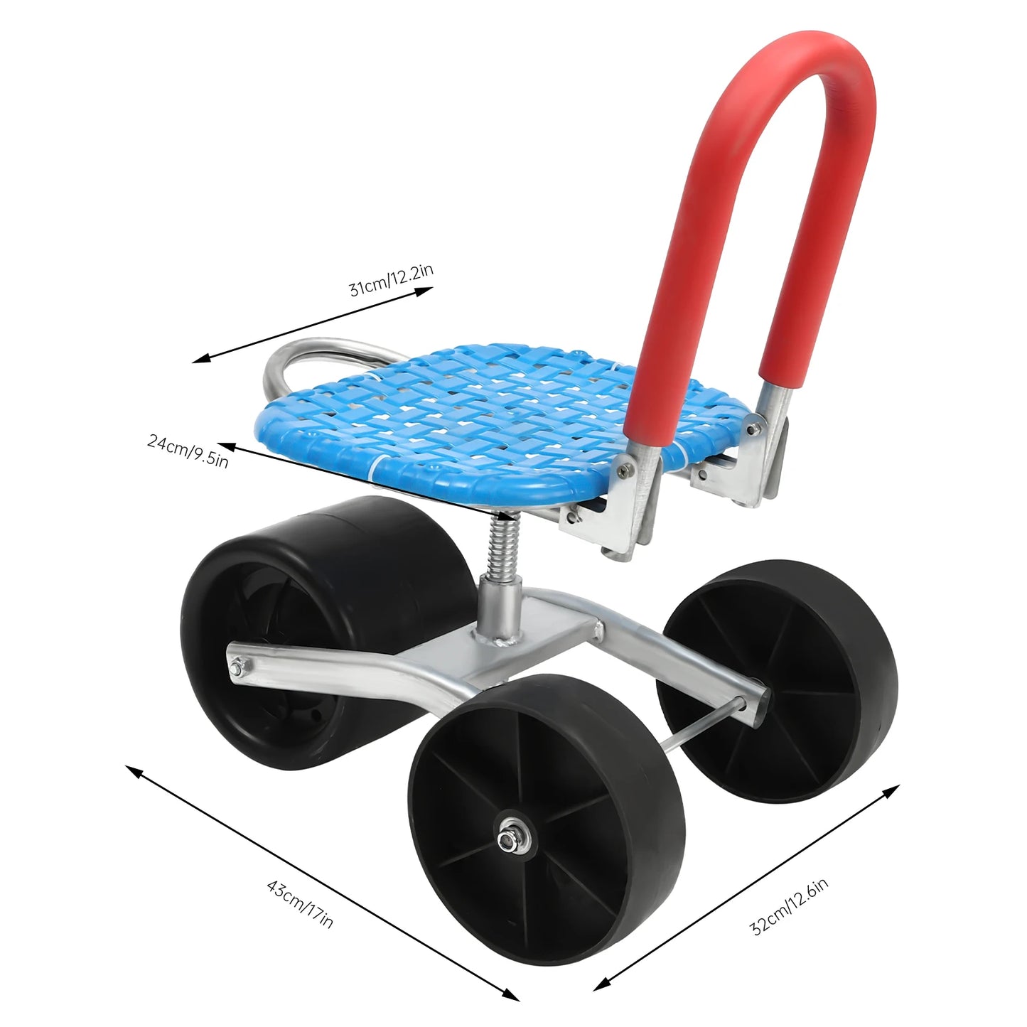 Garden Cart Rolling Stool with 3 Wheels Stable Workseat Outdoor Lawn Yard Patio Wagon Scooter Adjustable 360 Degree Swivel Seat
