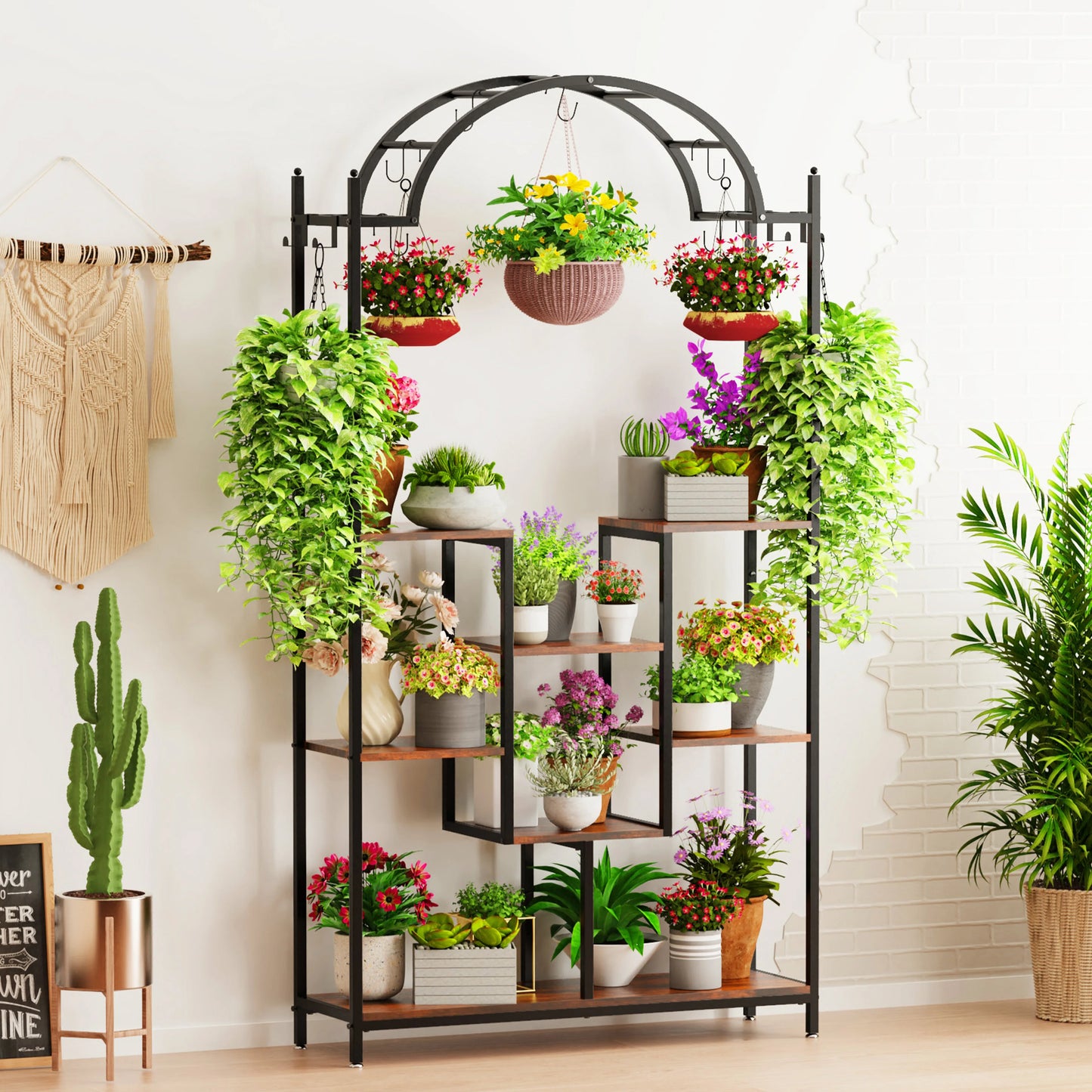 5-Tier Tall Indoor Plant Stand, 74.8'' Arched Metal Flower Shelf