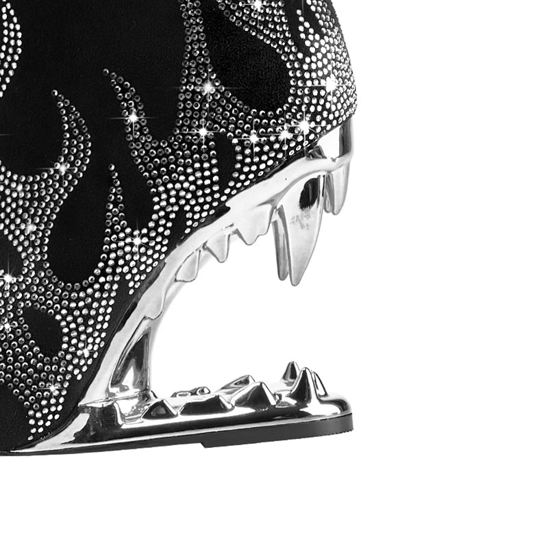 Kaky's New Pointed Rhinestone Wolf Teeth High Heel Women's Boots Large