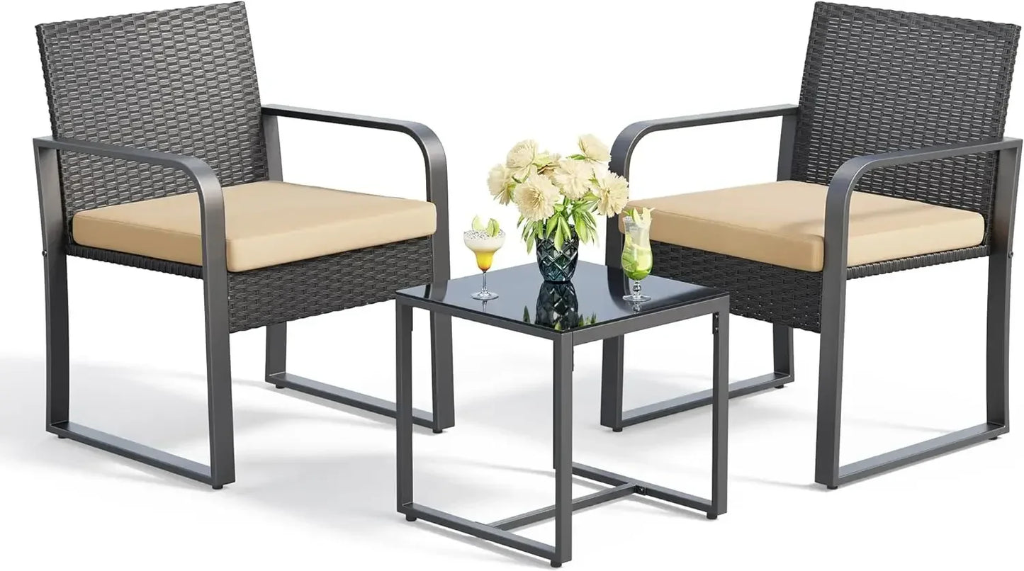 3 Pieces Patio Set Outdoor Wicker Furniture Sets