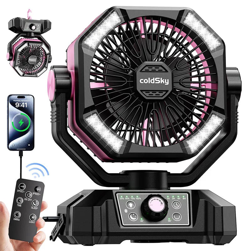 coldSky 20000mAh Battery Camping Fan with LED Lights