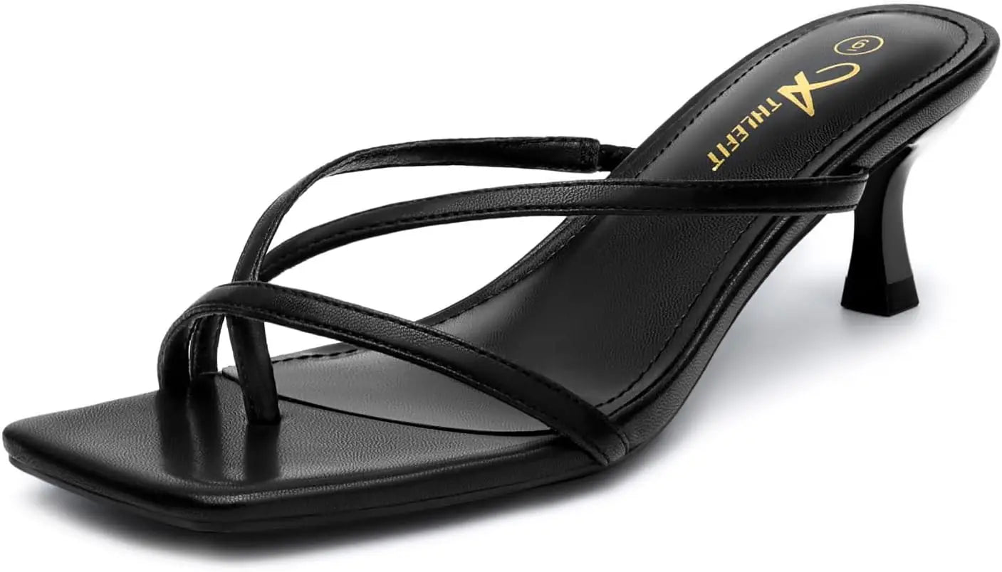 Women's Strappy Kitten Heels Flip Flops Square Open Toe Sandals