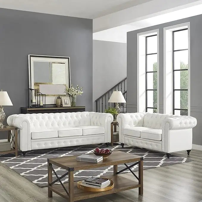 Chesterfield Sofa Set, Modern Double Leather Sofa Collection