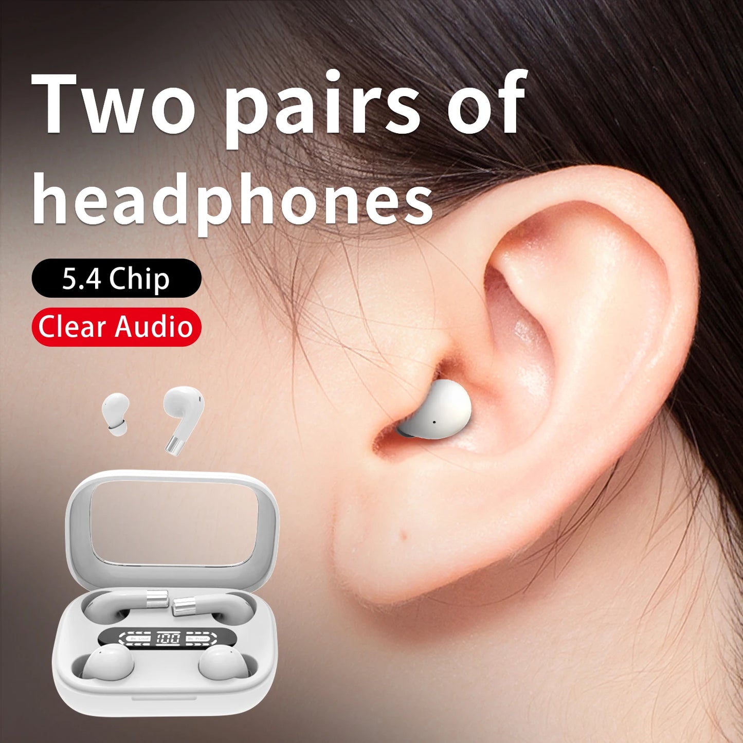 SK 2in1 Dual Headphones 5.4 Bluetooth Wireless Earphones