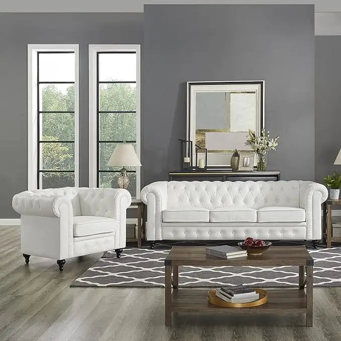Chesterfield Sofa Set, Modern Double Leather Sofa Collection