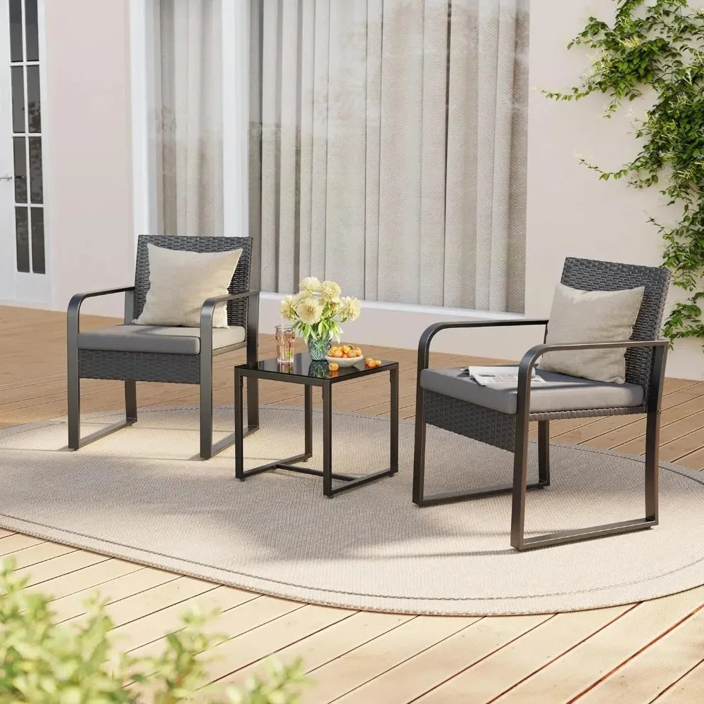 3 Pieces Patio Set Outdoor Wicker Furniture Sets