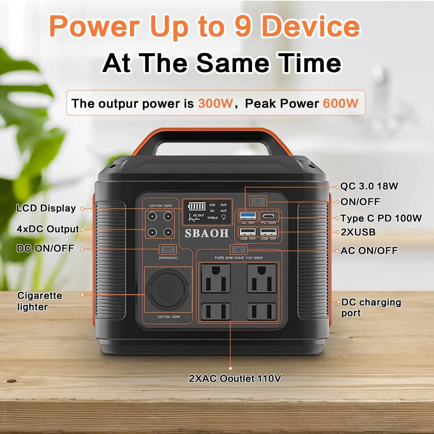 Portable Power Station 296Wh 20Ah 300W Solar Charger Emergency Battery Backup