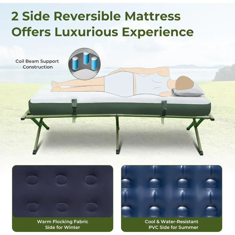 Tent Cot 5-in-1 Folding Camping Cot with Mattress Pillows