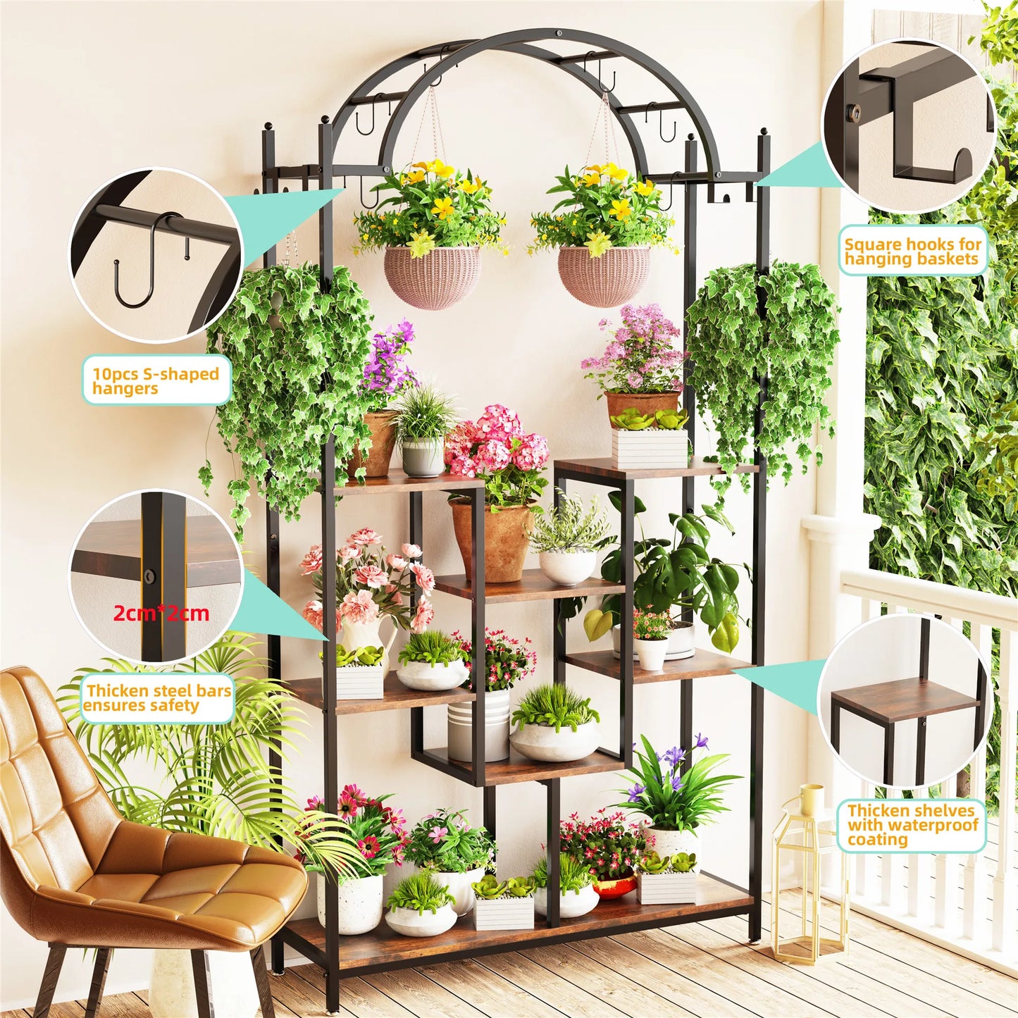 5-Tier Tall Indoor Plant Stand, 74.8'' Arched Metal Flower Shelf