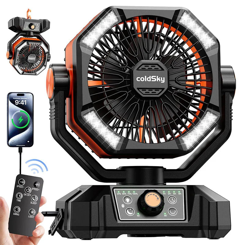 coldSky 20000mAh Battery Camping Fan with LED Lights