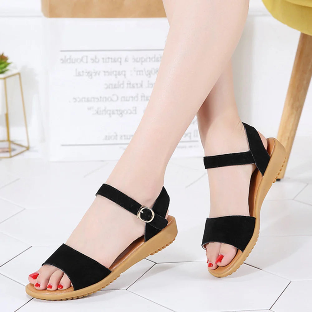 Women Fashion Flat Sandals Ankle Strap Buckle Casual Walking Sandals Open Toe Comfy Summer Footwear