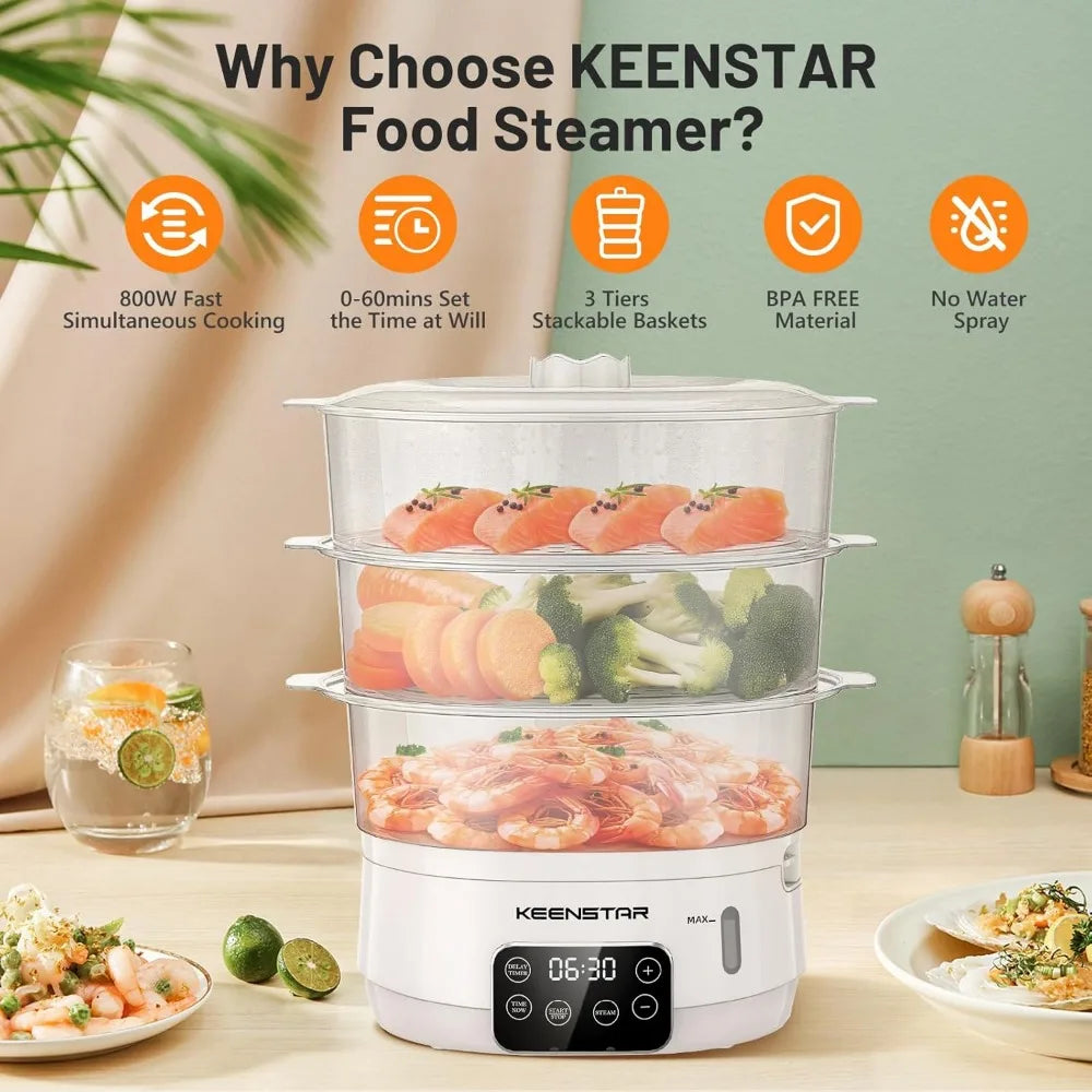 13.7QT Vegetable Steamer with 3 Tiers BPA-Free Baskets,