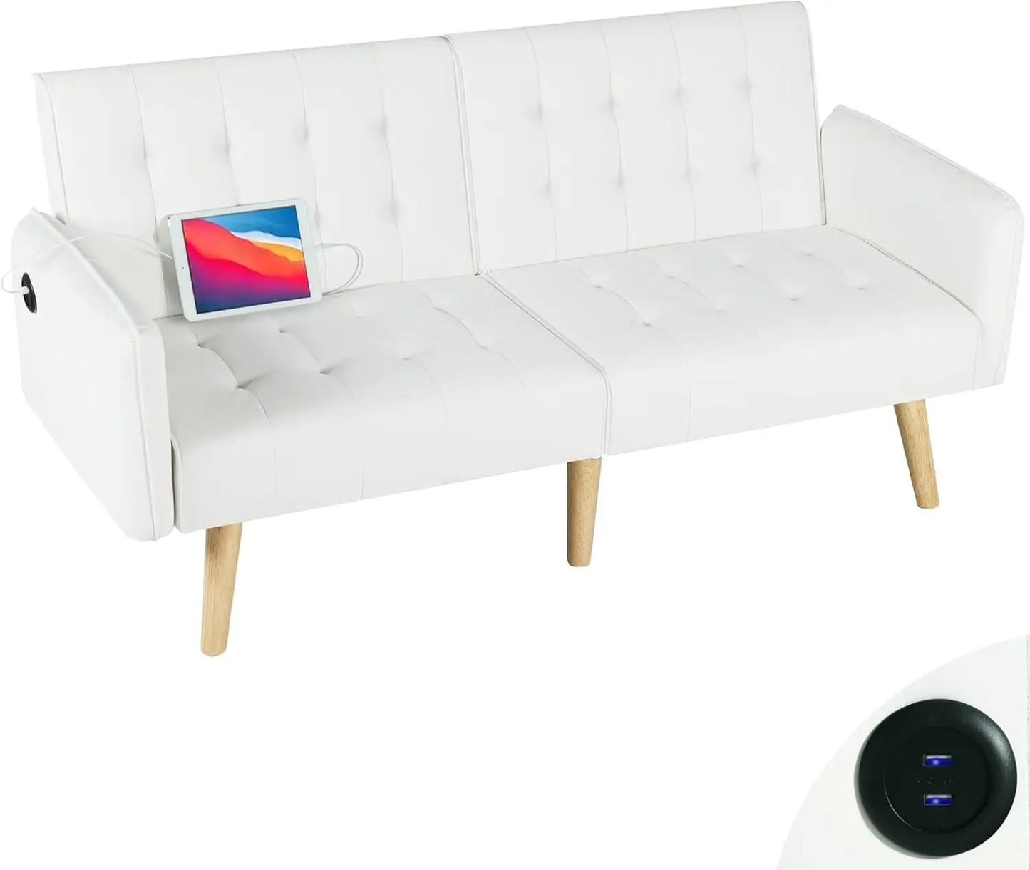 65“ Convertible Futon Sofa Bed w/ 2 USB