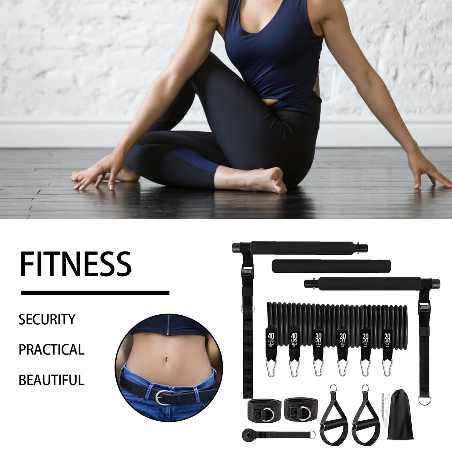 11pcs Portable Pilates Bar Exercise Kit Home