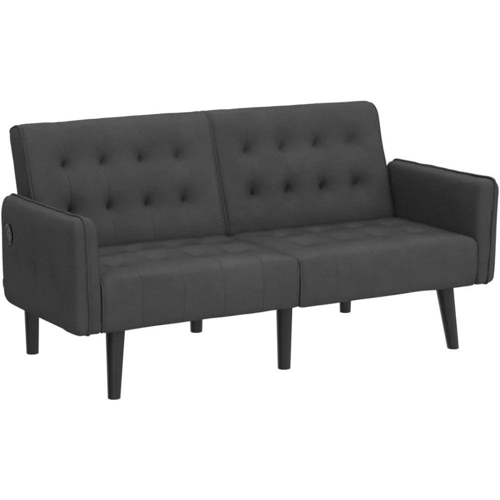 65“ Convertible Futon Sofa Bed w/ 2 USB