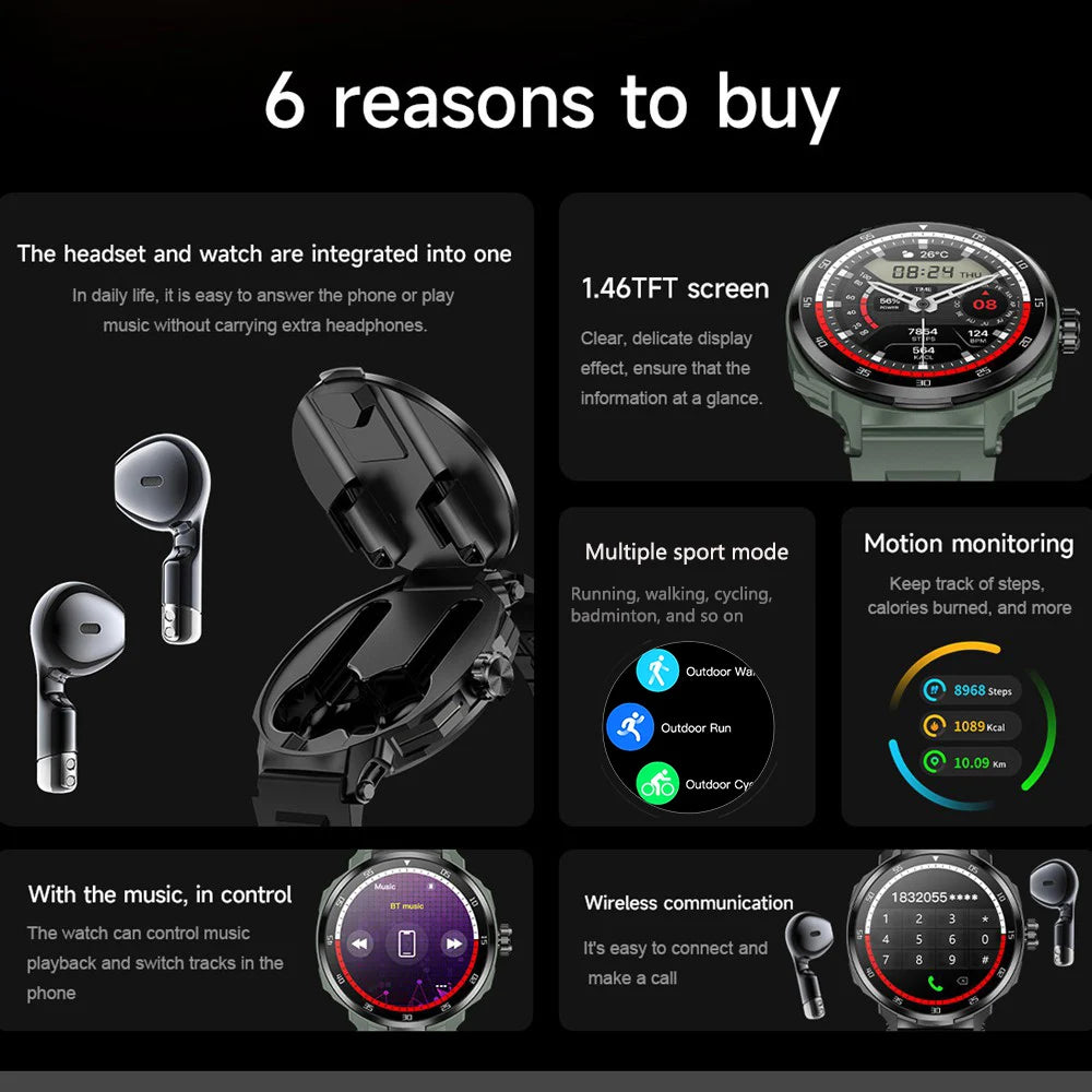 2 In 1 Smart Watch For Men With Activity Tracking And Bluetooth Connectivity
