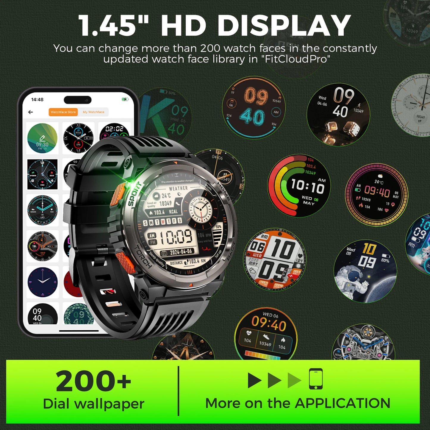 EIGIIS 1.45 Inch Smart Watch KE5 3ATM Waterproof Original Design with Activity Tracker and Leather Band
