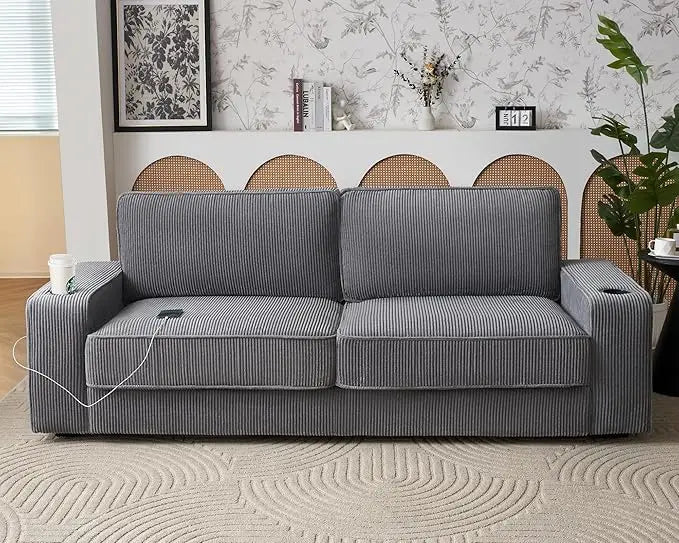 Modern Sofa, 89in Comfy Couch with Cup Holders