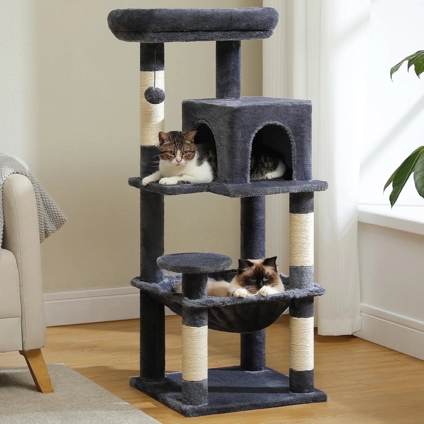 69" Cat Tree for Large Indoor Cats with Multi-Level Design