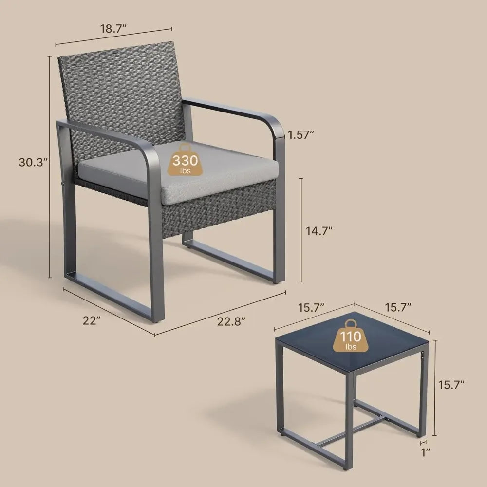 3 Pieces Patio Set Outdoor Wicker Furniture Sets