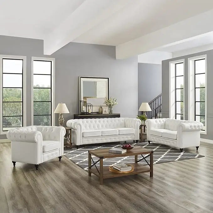 Chesterfield Sofa Set, Modern Double Leather Sofa Collection