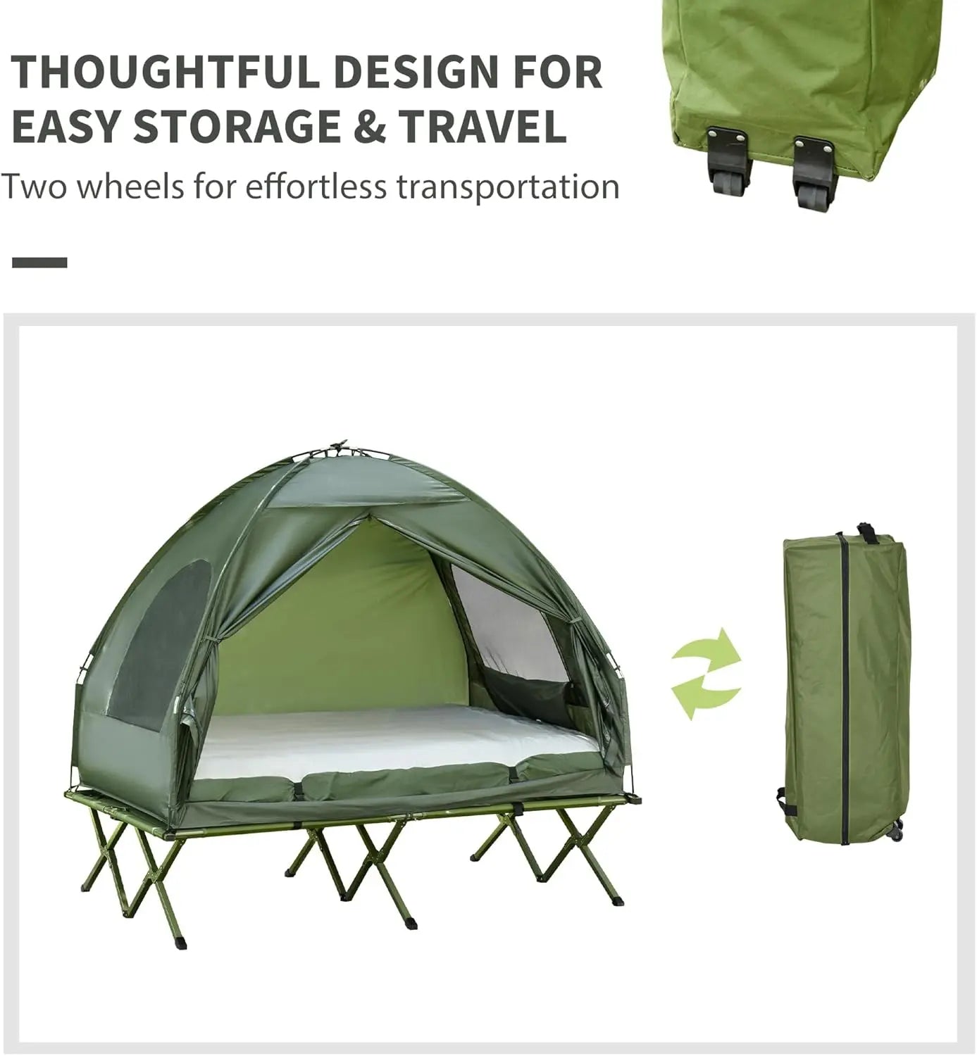 2 Person Foldable Camping Cot with Tent and Air Mattress