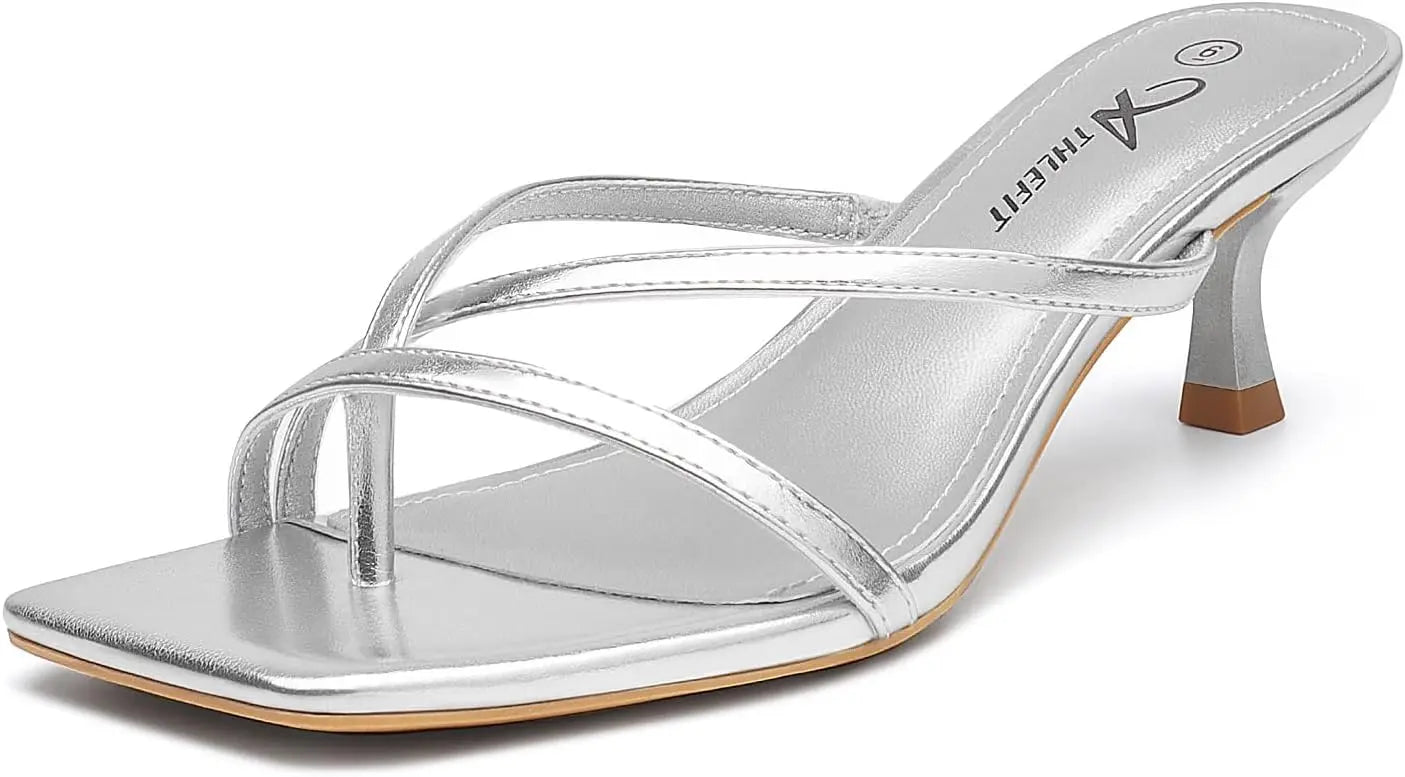 Women's Strappy Kitten Heels Flip Flops Square Open Toe Sandals