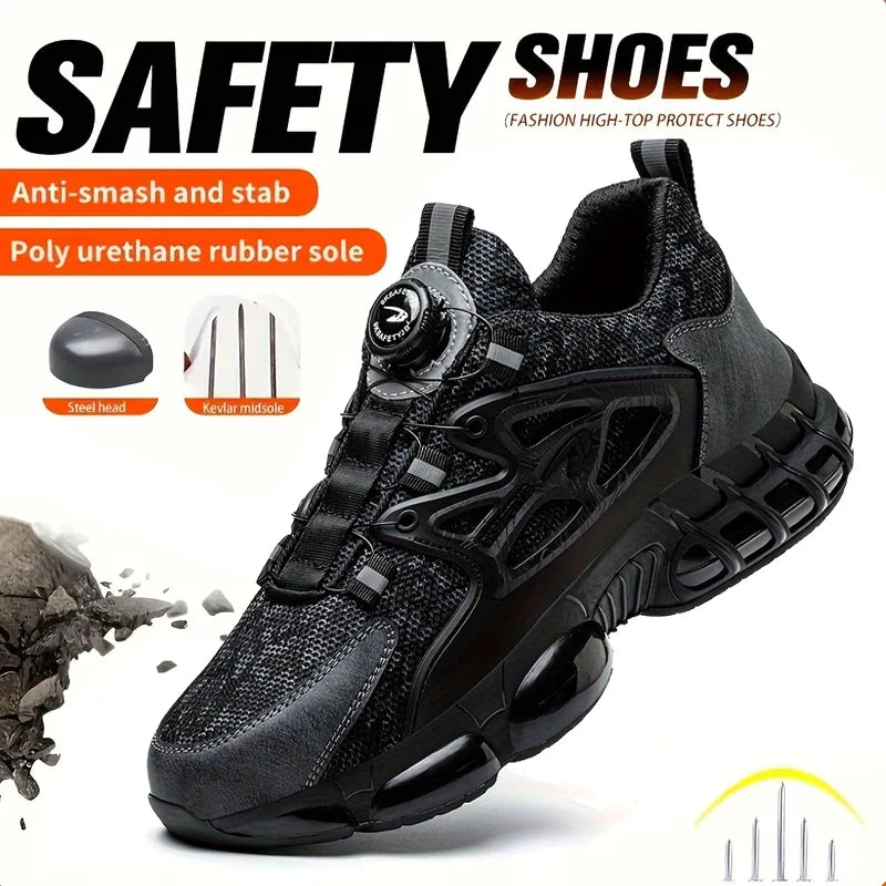 Slack Stab Proof Work Shoes With Elastic Buttons And Lace Up