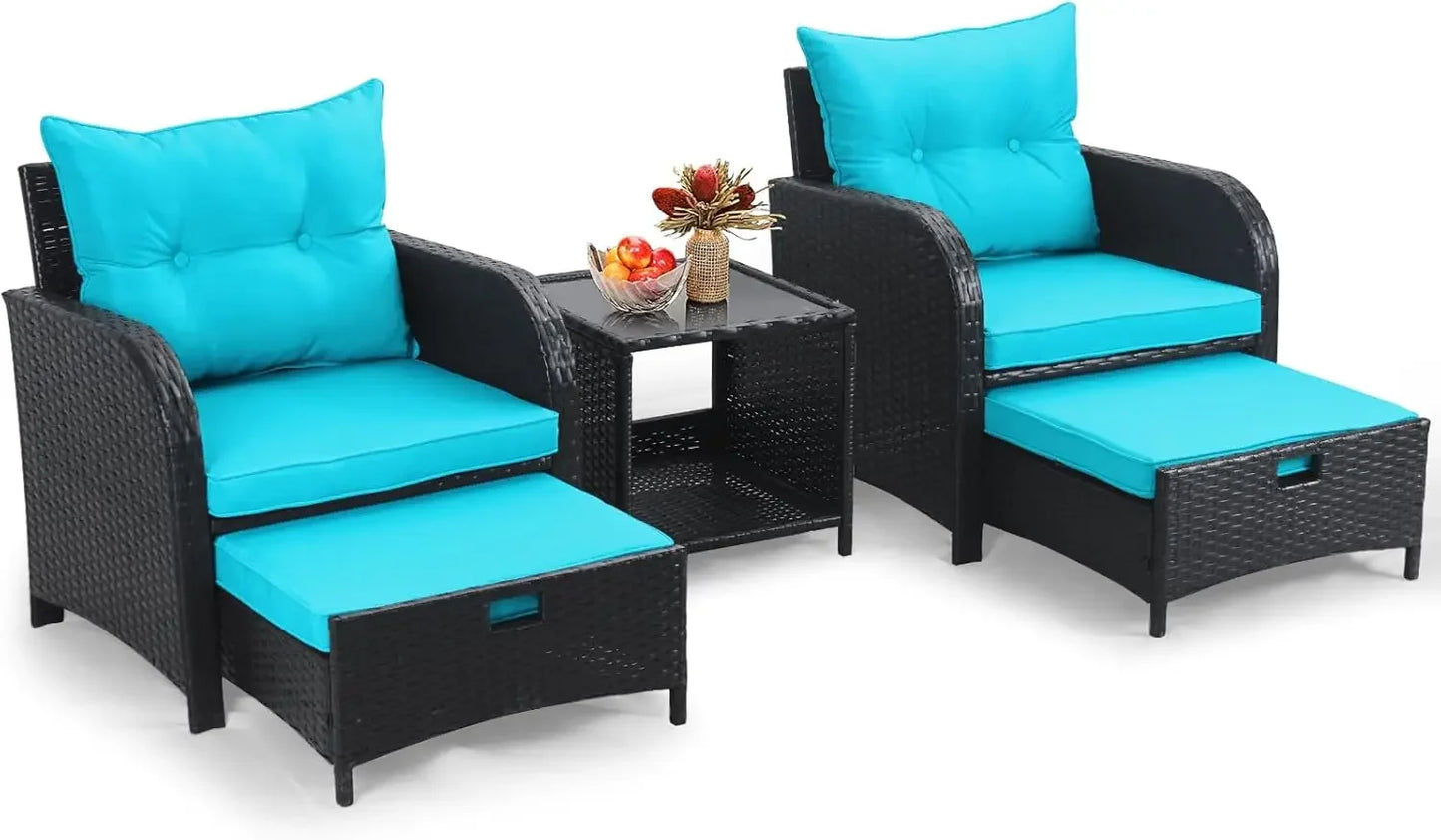 5 Pieces Wicker Outdoor Patio Chairs Set with Ottoman,