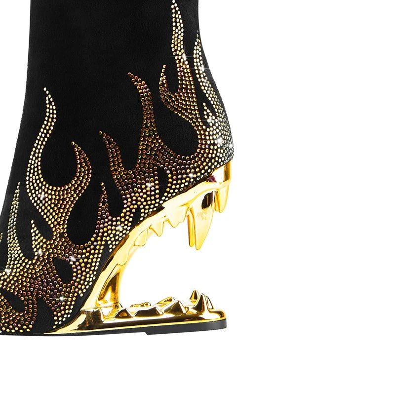 Kaky's New Pointed Rhinestone Wolf Teeth High Heel Women's Boots Large