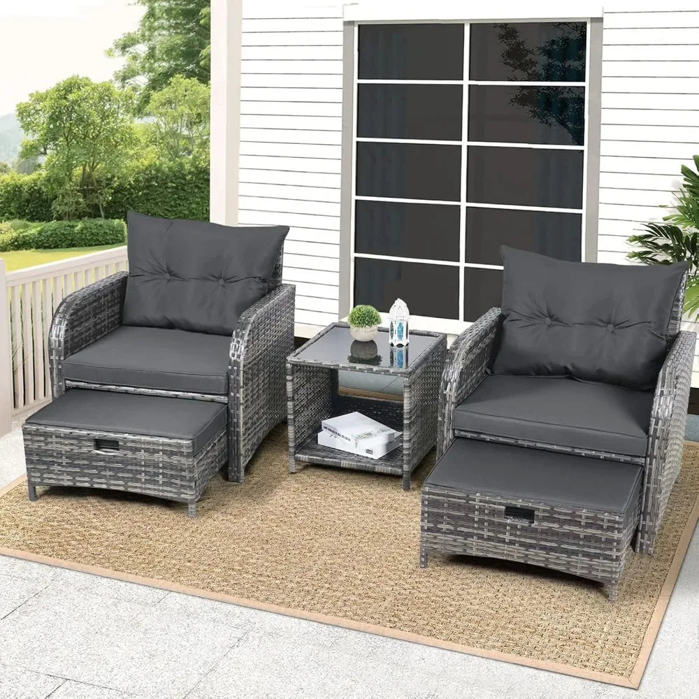 5 Pieces Wicker Outdoor Patio Chairs Set with Ottoman,
